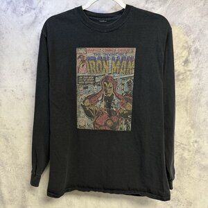 Vintage Marvel Iron Man T Shirt Mens Medium 19x26 Black Long Sleeve
